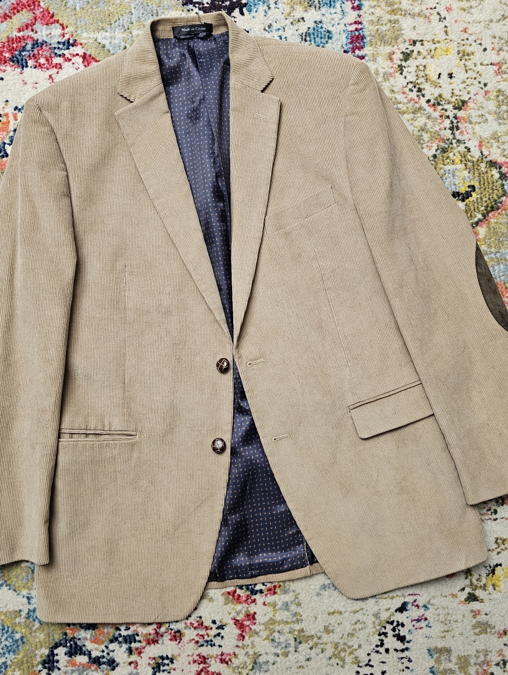 Chaps Sport Coat Mens Size 42R Corduroy Blazer Elbow Patches Khaki Tan - Picture 4 of 16